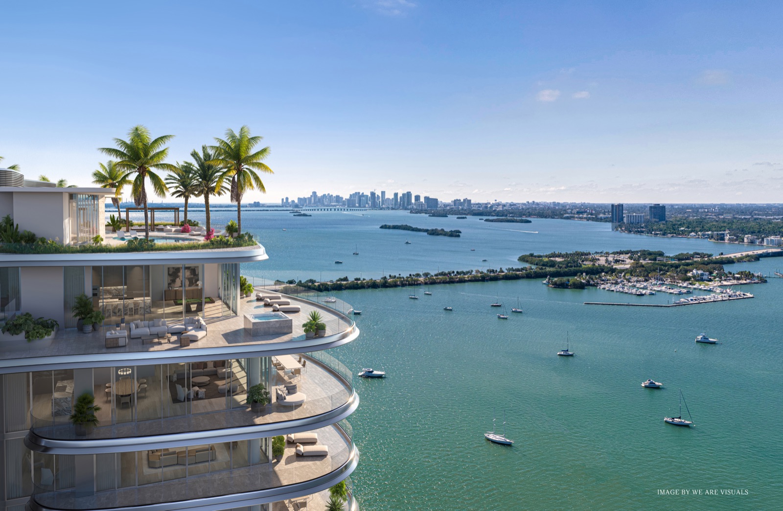 Pagani Residences on its private Biscayne Bay island in North Bay Village, Miami.