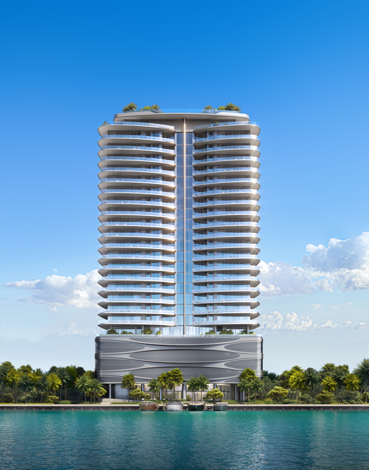 Pagani Residences — 30-story waterfront tower with sculptural form rising over Biscayne Bay in North Bay Village, Miami.